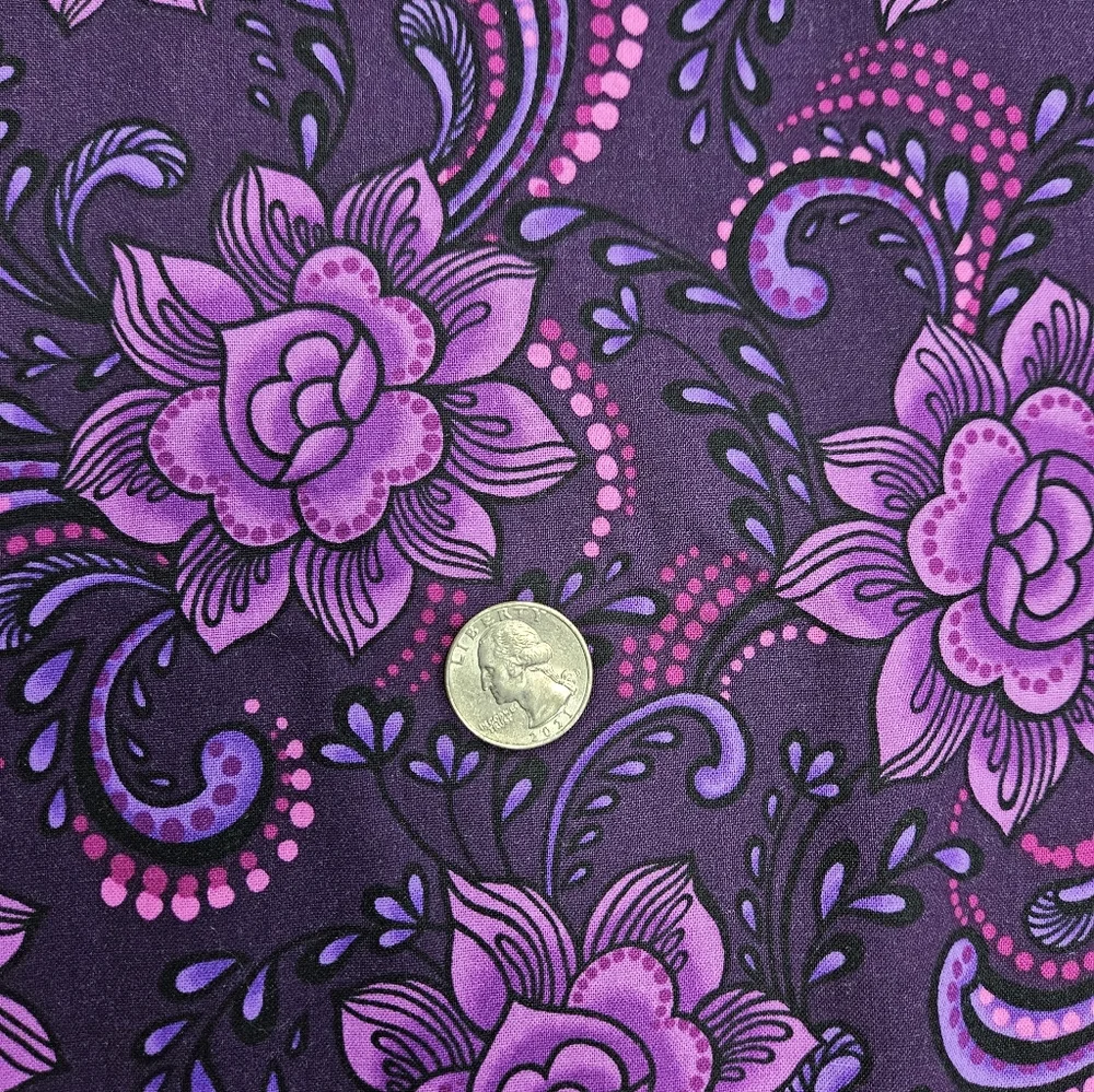 Purple & Pink Floral Cotton Fabric By The Yard - Picture 3 of 3